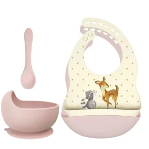 Set siliconen slabbetjes + kom met zuignap en lepel - Hert & Wasbeer